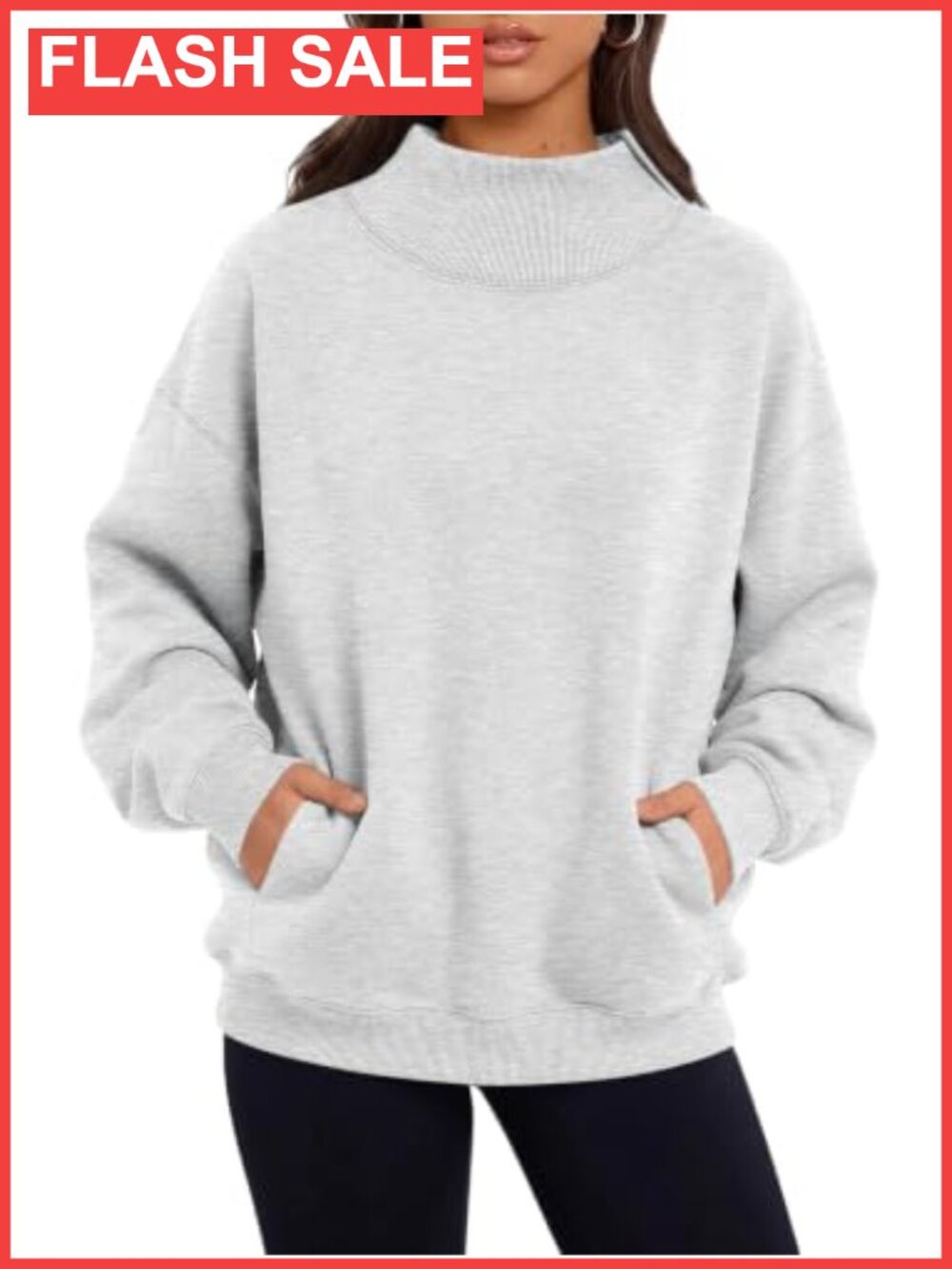 Mock Neck Oversized Sweatshirt with Pockets Pullover